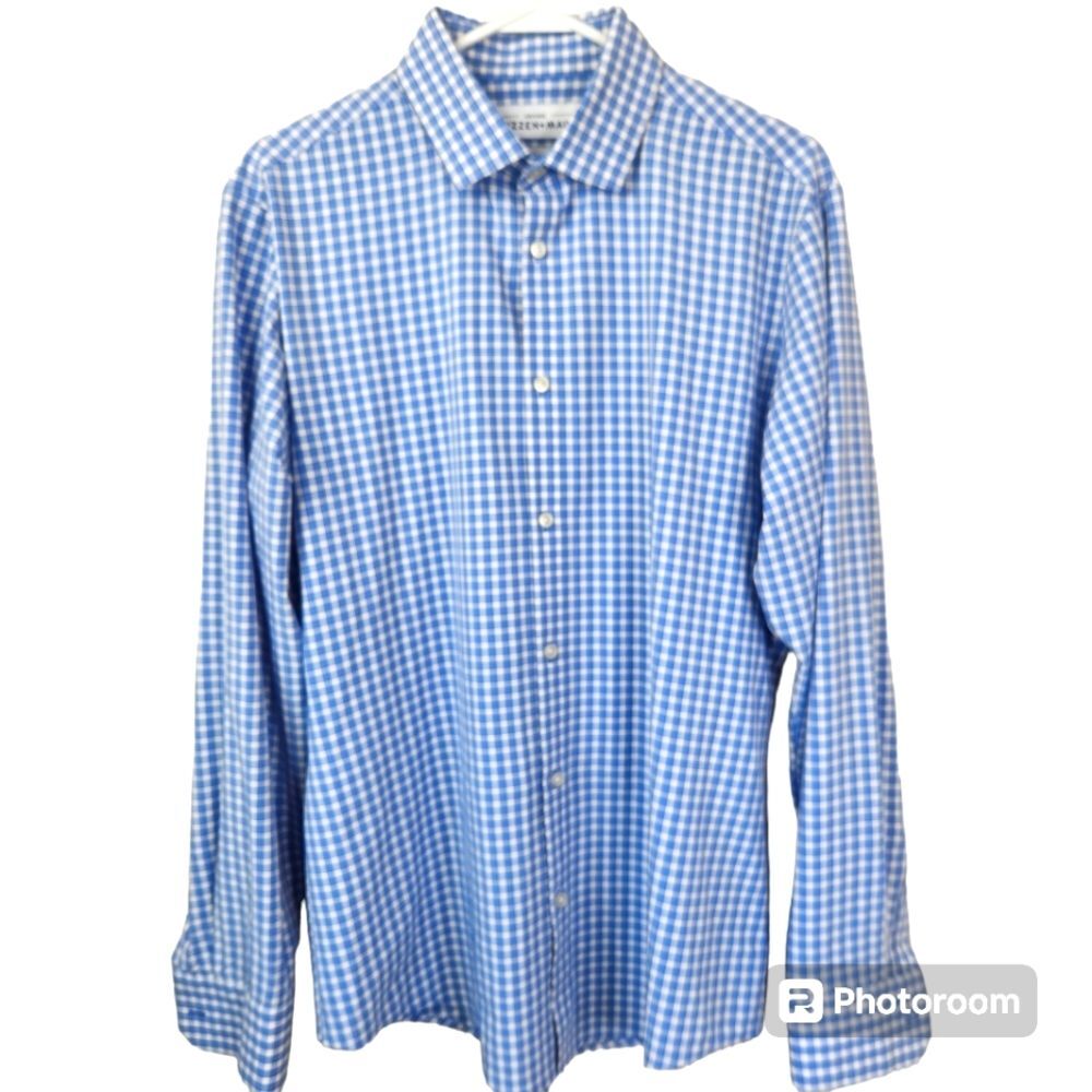 Mizzen+Main Leeward Mens Long Sleeve No Iron Trim Fit Gingham Button Down Large